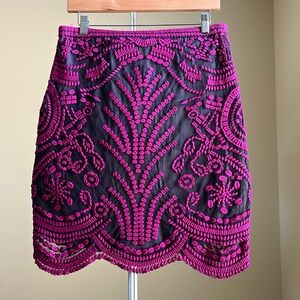 NWT - Yoana Baraschi - Dark Pink & Charcoal Black Embroidered Mesh Skirt - US 8